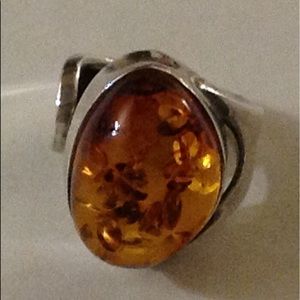 Large Amber Artisan Vintage Ring OOAK Adjustable